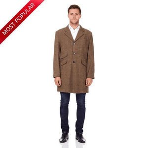 Mens Wool Blend Herringbone Design Coat - Coats & Jackets