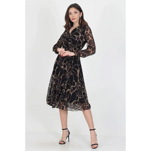 Midi Length Chiffon Dress - Dresses