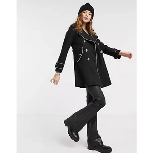 Military Coat with Contrast Buttons - Coats & Jackets