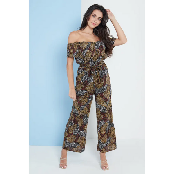 Multi Spot Print Bardot Culotte Jumpsuit - Jumpsuits &