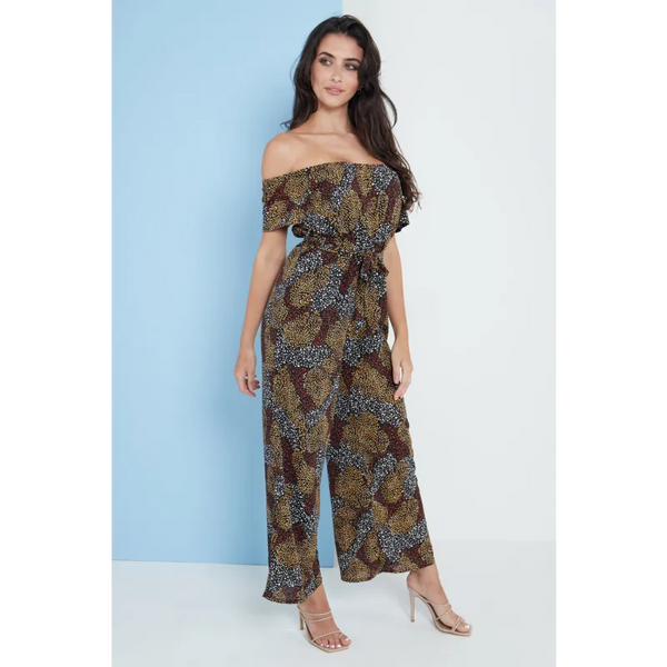 Multi Spot Print Bardot Culotte Jumpsuit - Jumpsuits &