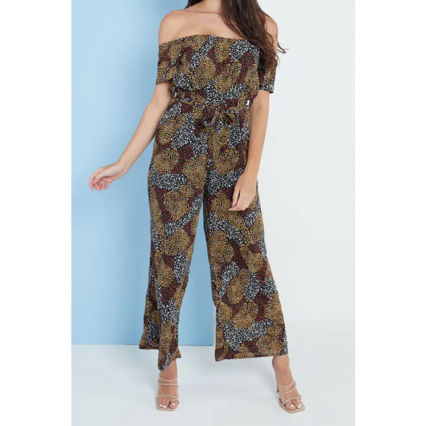 Multi Spot Print Bardot Culotte Jumpsuit - Jumpsuits &