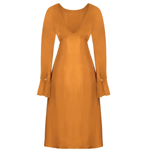 Mustard long sleeve Midi Dress - Dresses