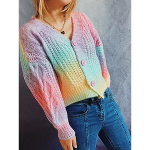 Ombre Single-Breasted Drop-Sleeve Sleeve Sweater Cardigan -