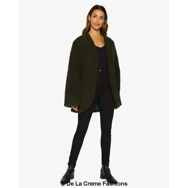 Open Front Belted Teddy Coat - Coats & Jackets