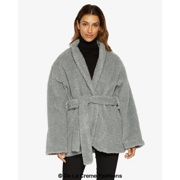 Open Front Belted Teddy Coat - Coats & Jackets