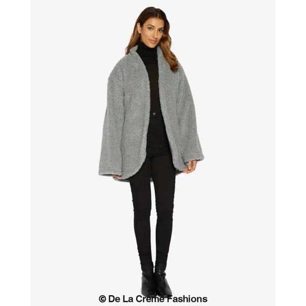 Open Front Belted Teddy Coat - Coats & Jackets
