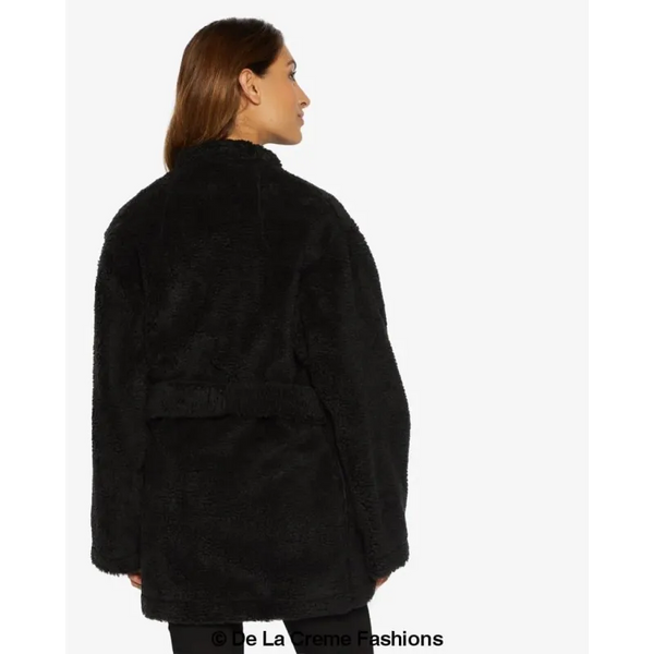 Open Front Belted Teddy Coat - Coats & Jackets