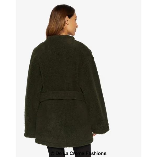 Open Front Belted Teddy Coat - Coats & Jackets