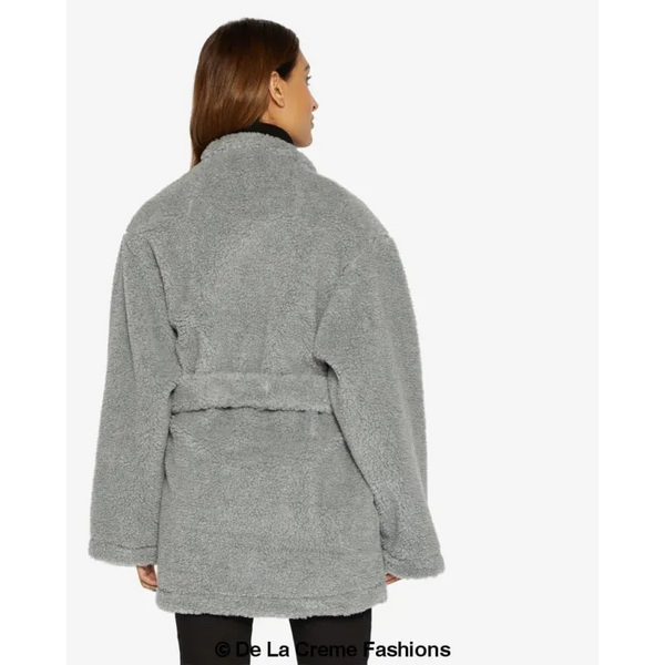 Open Front Belted Teddy Coat - Coats & Jackets