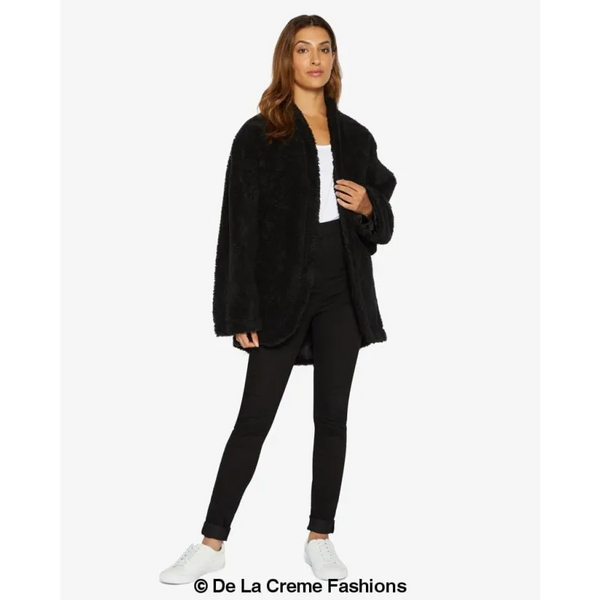 Open Front Belted Teddy Coat - Coats & Jackets