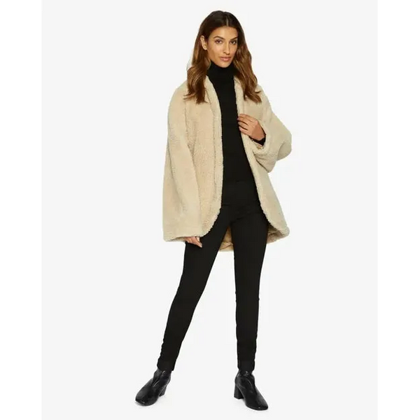 Open Front Belted Teddy Coat - UK 8/EU 36/US 4 / Beige -