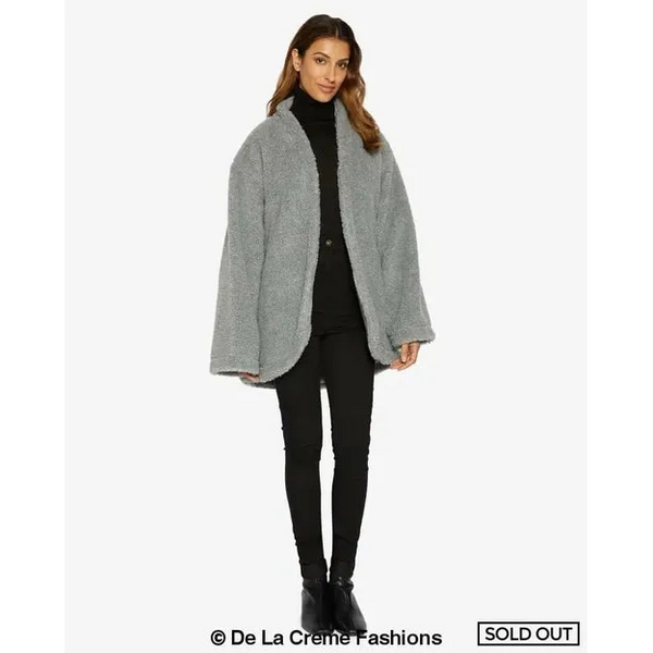 Open Front Belted Teddy Coat - UK 8/EU 36/US 4 / Silver -