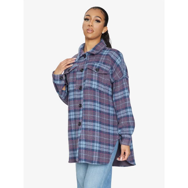 Oversized Nova Check Wool Blend Shacket - Coats & Jackets