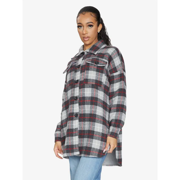 Oversized Nova Check Wool Blend Shacket - Coats & Jackets