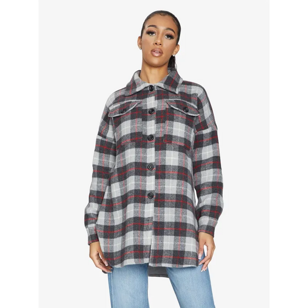 Oversized Nova Check Wool Blend Shacket - Coats & Jackets