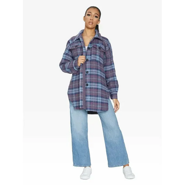 Oversized Nova Check Wool Blend Shacket - One Size (Fits UK