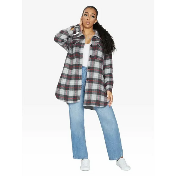 Oversized Nova Check Wool Blend Shacket - One Size (Fits UK