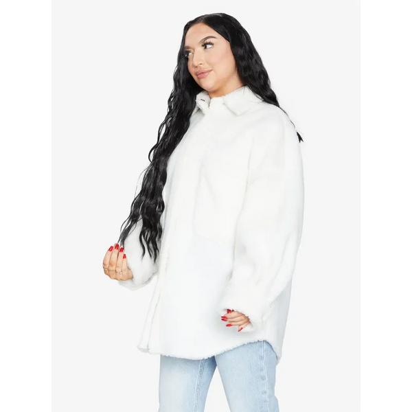 Oversized Patch Pocket Borg Teddy Shacket - Coats & Jackets