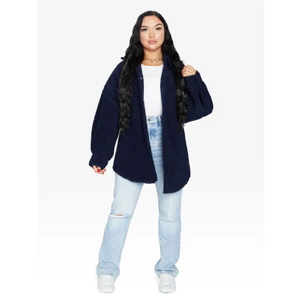 Oversized Patch Pocket Borg Teddy Shacket - Coats & Jackets