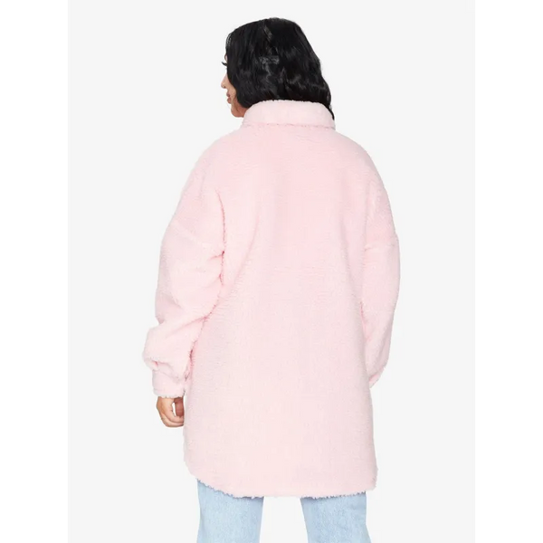 Oversized Stud Button Borg Teddy Shacket - Coats & Jackets
