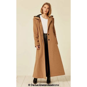 Oversized Wool Blend Hooded Long Coat - Coats & Jackets
