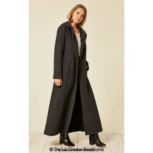 Oversized Wool Blend Hooded Long Coat - Coats & Jackets