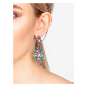 Peacock Colourful Feather Gemstone Earrings Rose Gold