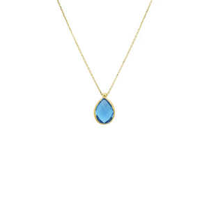 Petite Drop Necklace Gold Blue Topaz Hydro