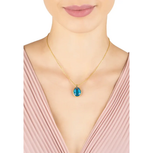 Petite Drop Necklace Gold Blue Topaz Hydro