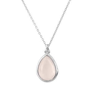 Pisa Mini Teardrop Necklace Silver Rose Quartz - Accessories