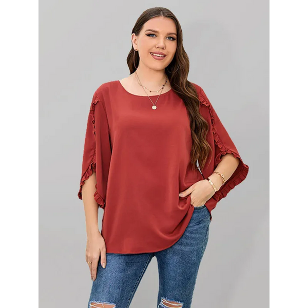 Plus Size Ladies Shirt Red Half Sleeve Loose Top - XL