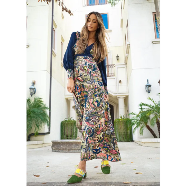 Printed Long Sleeve Maxi Dress - Dresses