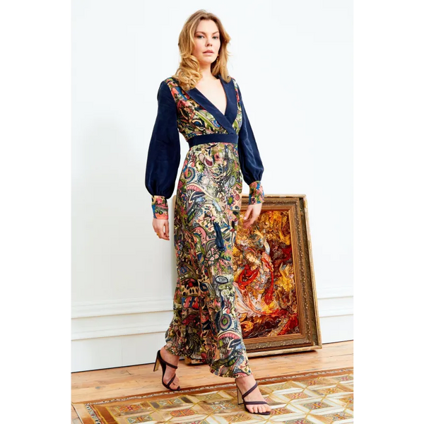 Printed Long Sleeve Maxi Dress - Dresses