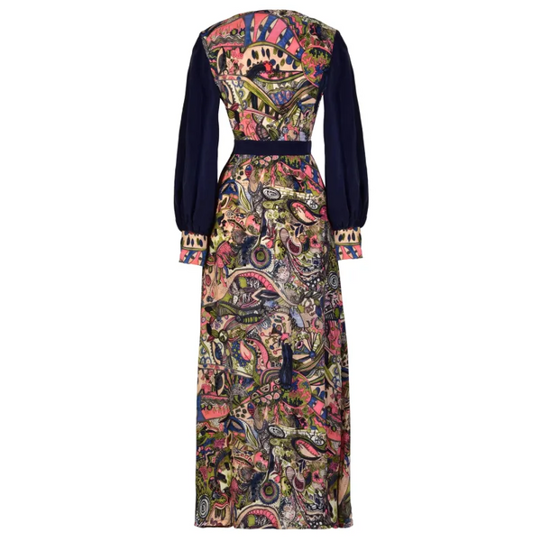 Printed Long Sleeve Maxi Dress - Dresses
