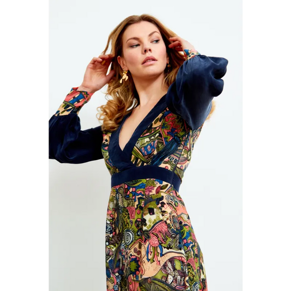 Printed Long Sleeve Maxi Dress - Dresses