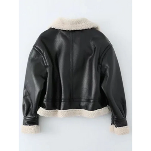 PU fur motorcycle suit short temperament high-necked coat -