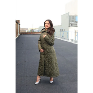 Quilted Single Breasted Longline Hooded Coat - Coats &