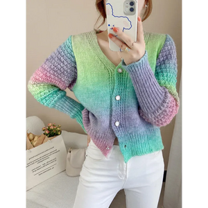 Rainbow Gradient Color Sweater Loose Lazy Long-sleeved