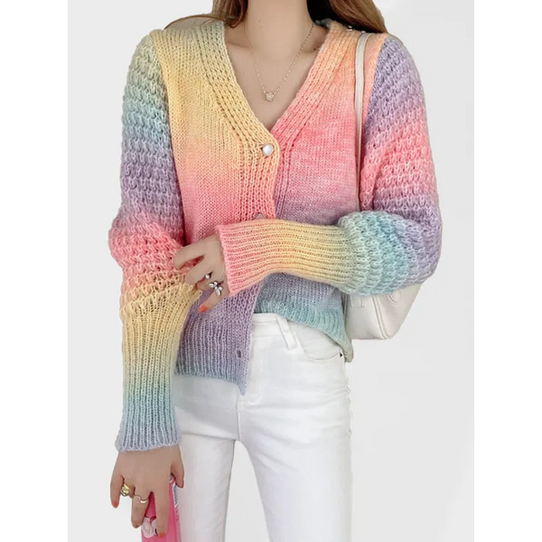Rainbow Gradient Color Sweater Loose Lazy Long-sleeved