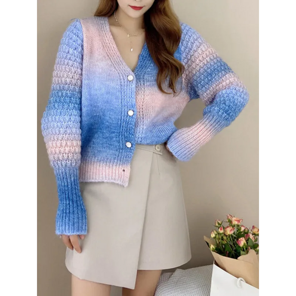 Rainbow Gradient Color Sweater Loose Lazy Long-sleeved