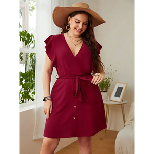Red plus size women’s fashion loose dress - Dress