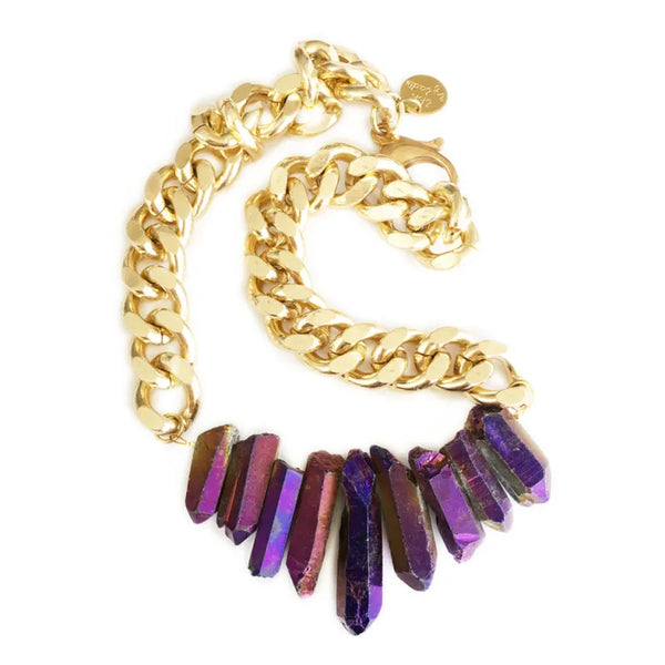 Rocked Up Crystal Quartz Necklace - Purple - Necklaces