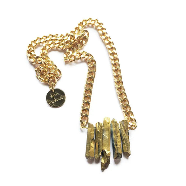 Rocked Up Mini Crystal Quartz Necklace - Gold - Jewelry &