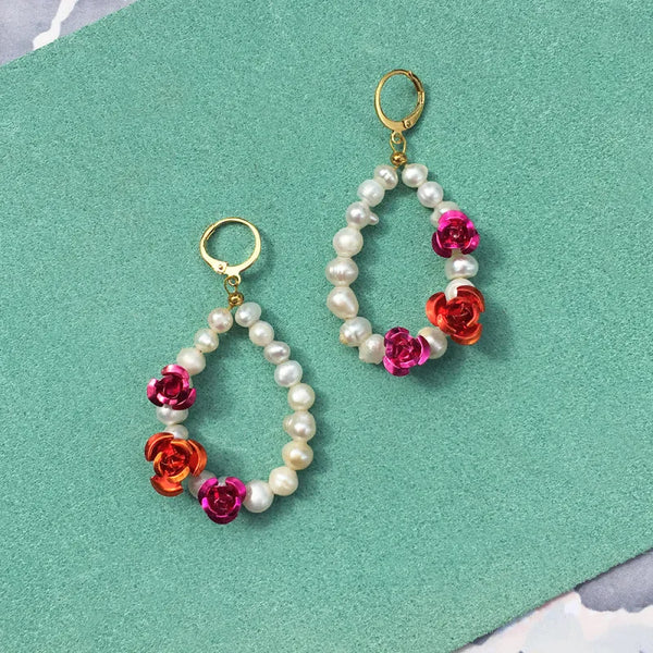 Rose Pearl Earrings + Necklace - Necklaces