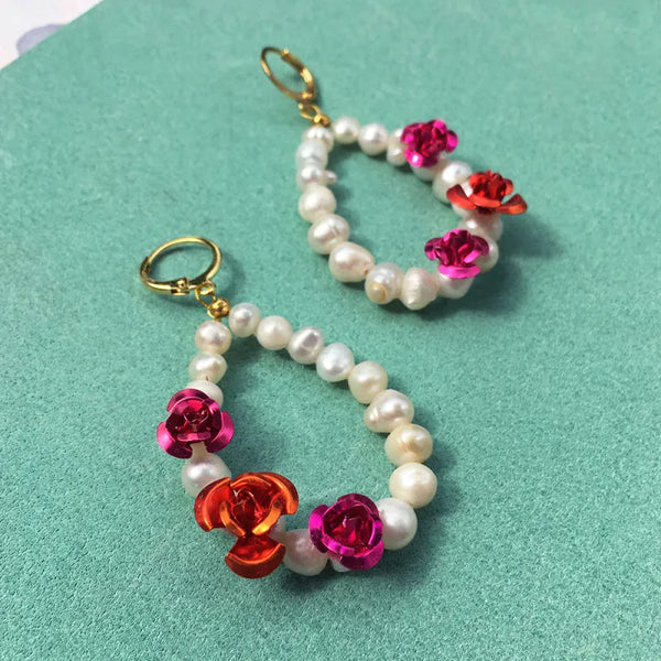 Rose Pearl Earrings + Necklace - Necklaces