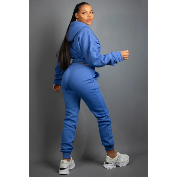Royal Blue Cropped Hooded Tracksuit - Coats & Jackets