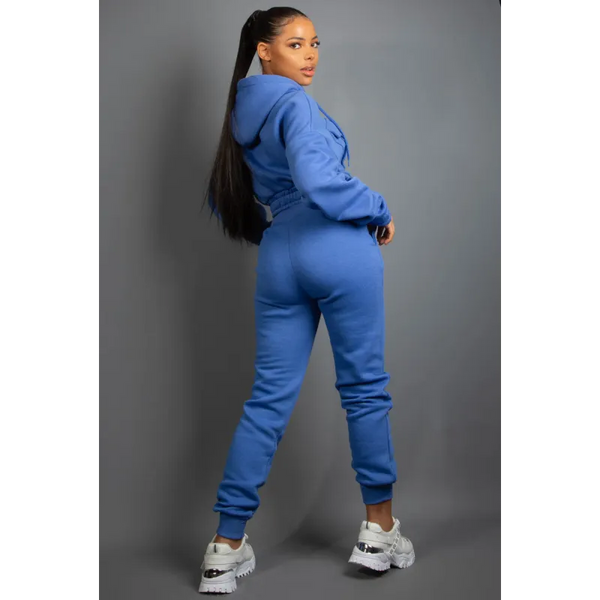Royal Blue Cropped Hooded Tracksuit - Coats & Jackets