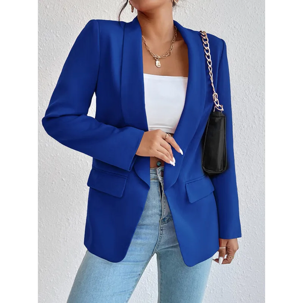 Solid color lapel long-sleeved small blue suit jacket -