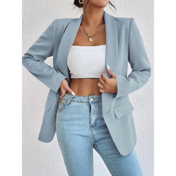 Solid color lapel long-sleeved small blue suit jacket -
